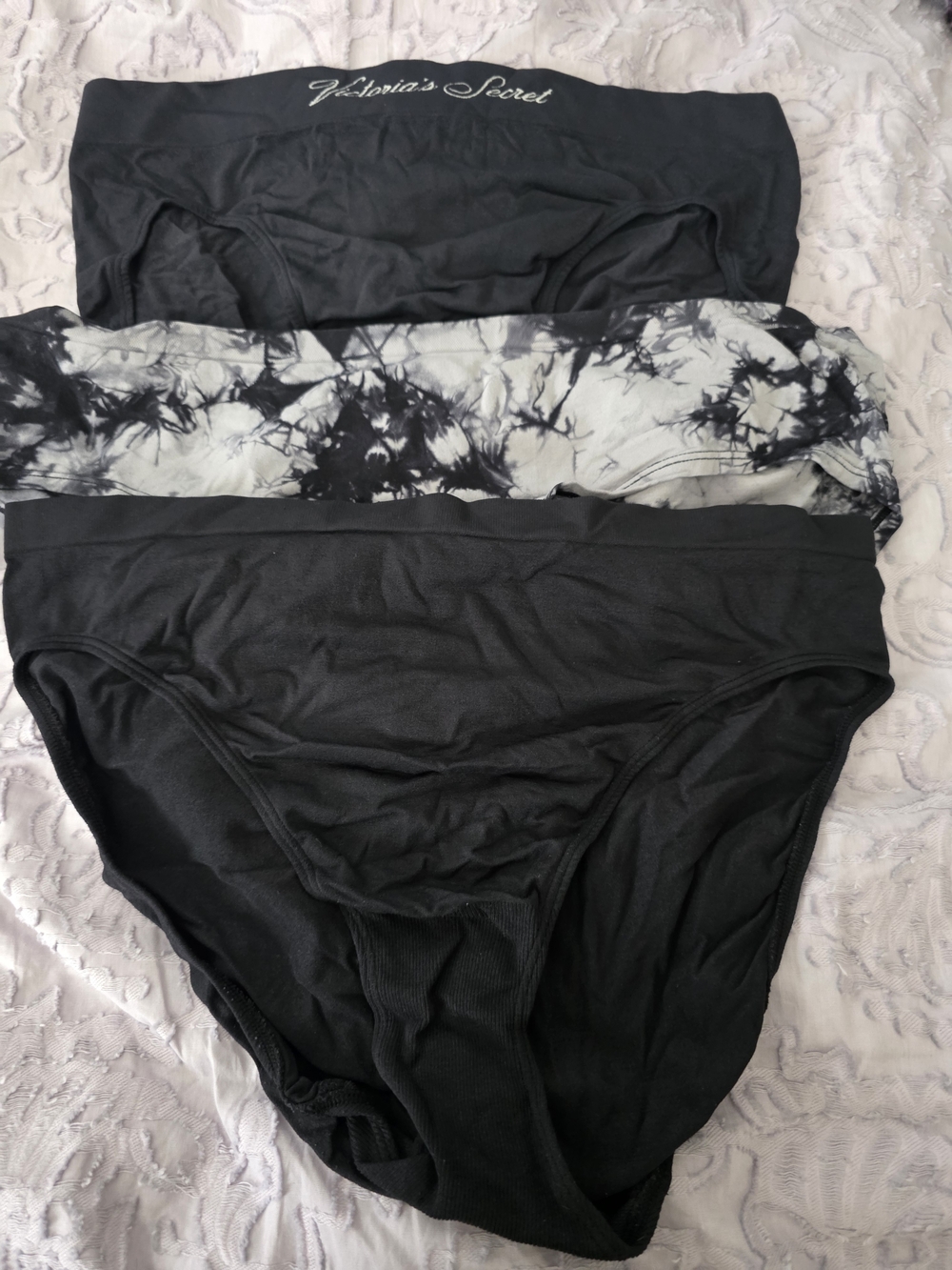 Victoria's Secret Black & Black-White Tie-Dye Bikini Briefs - 3-Pack